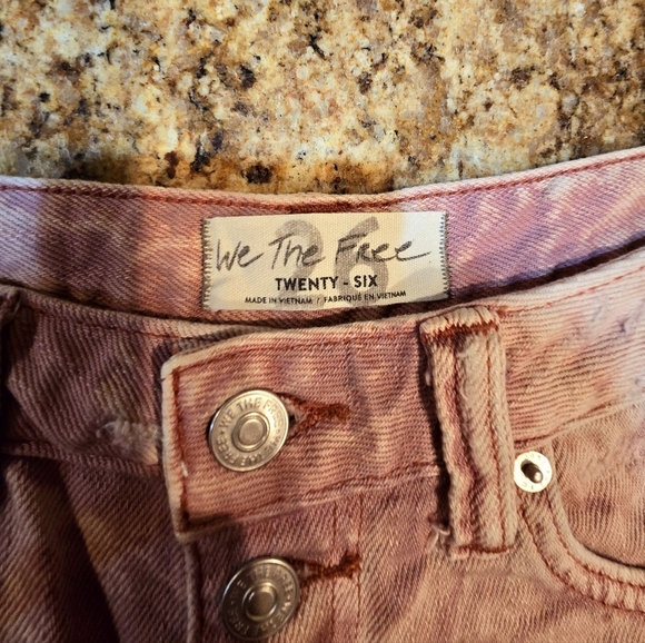 Free People Romeo Rolled Hem Cut Off Denim Jean Button Fly Shorts Mauve Pink 26 - Picture 10 of 11